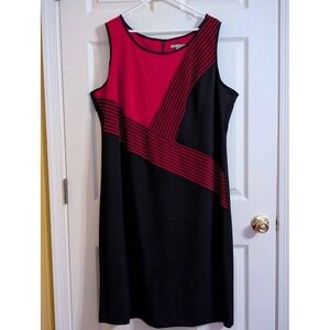 Maya Brooke Colorblock Dress Red Black Striped Sheath Sleeveless Plus Size 14W
